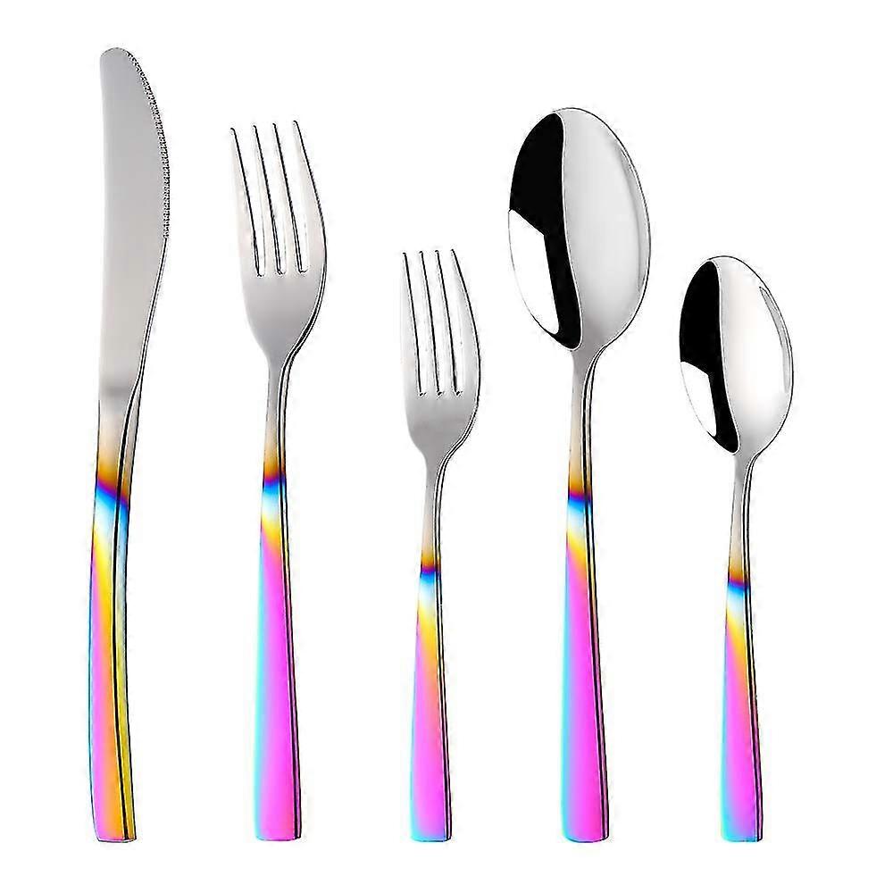 5-pieces Gradient Rainbow Silverware Set Metal Stainless Steel Flatware Set Reusable Dinner