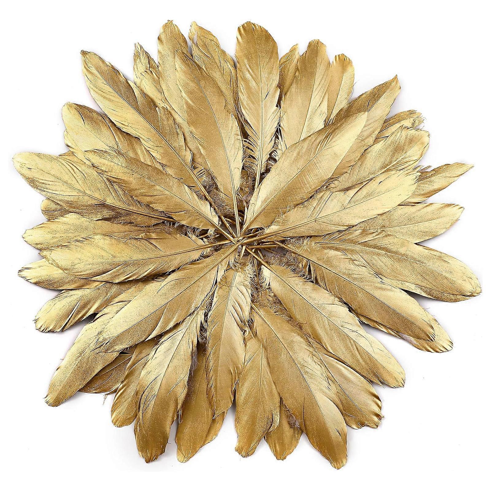 100 Pcs Golden Feather Dipped Soft Colorfast No Odor Safe Dream Catcher Making Material Christmas Easter Clothing Wedding Party Decorations DIY Crafts