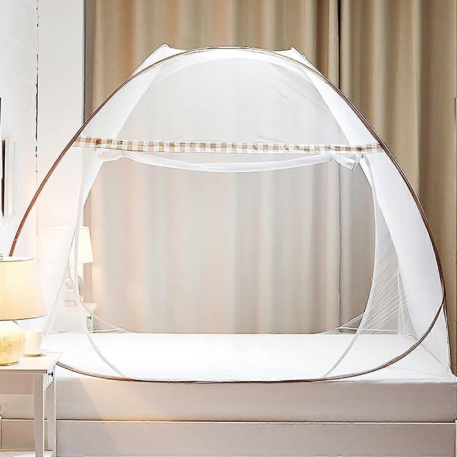 QWORK klamboe voor bed, pop-up klamboe, opvouwbaar klamboegordijn met dubbele deur, 150x200x150cm QWORK klamboe voor bed, pop-up klamboe, opvouwbaar klamboegordijn met dubbele deur, 150x200x150cm