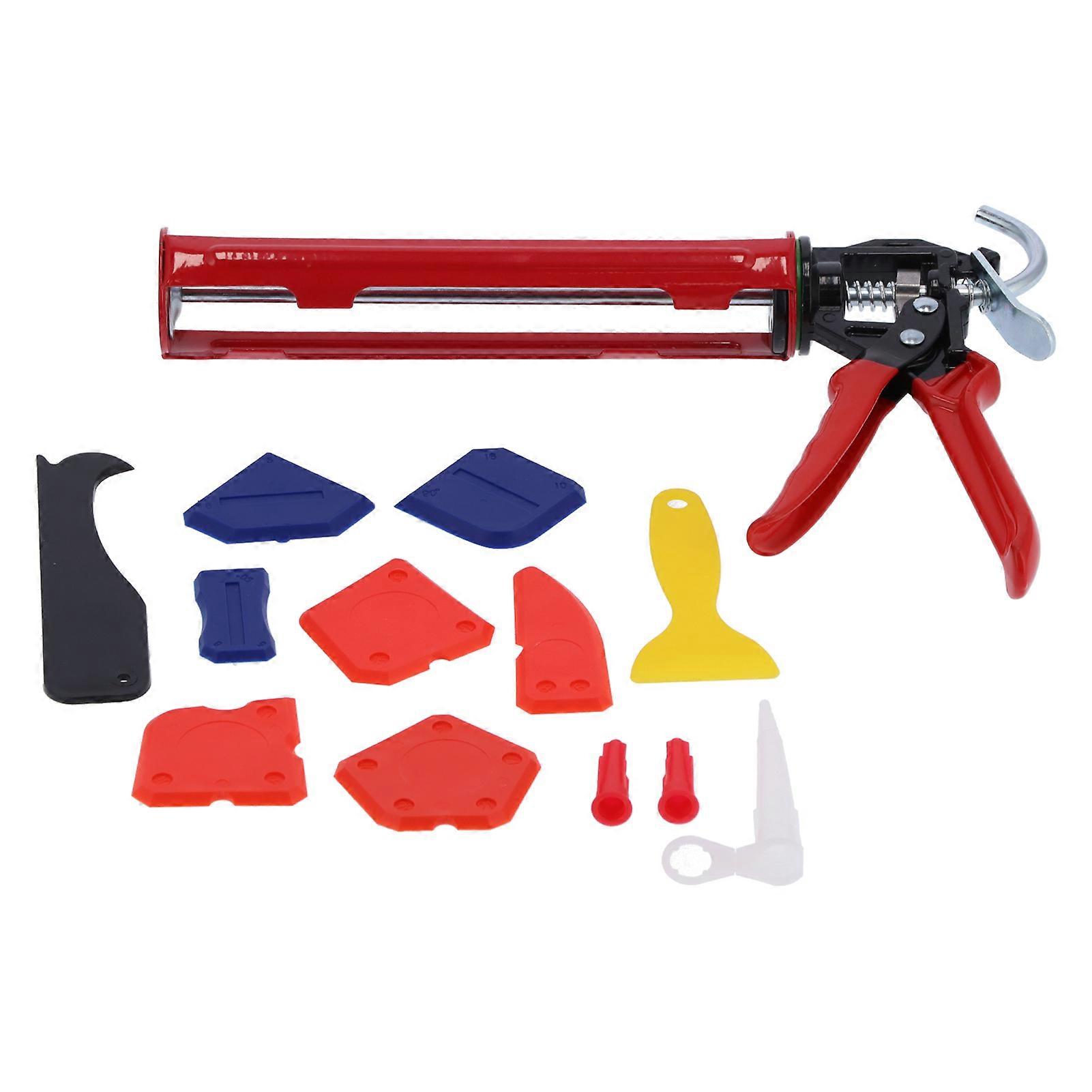 Caulking Gun Tool Kit with Multifunction Grout Scraper Hand Silicone Cartridges DIY Set