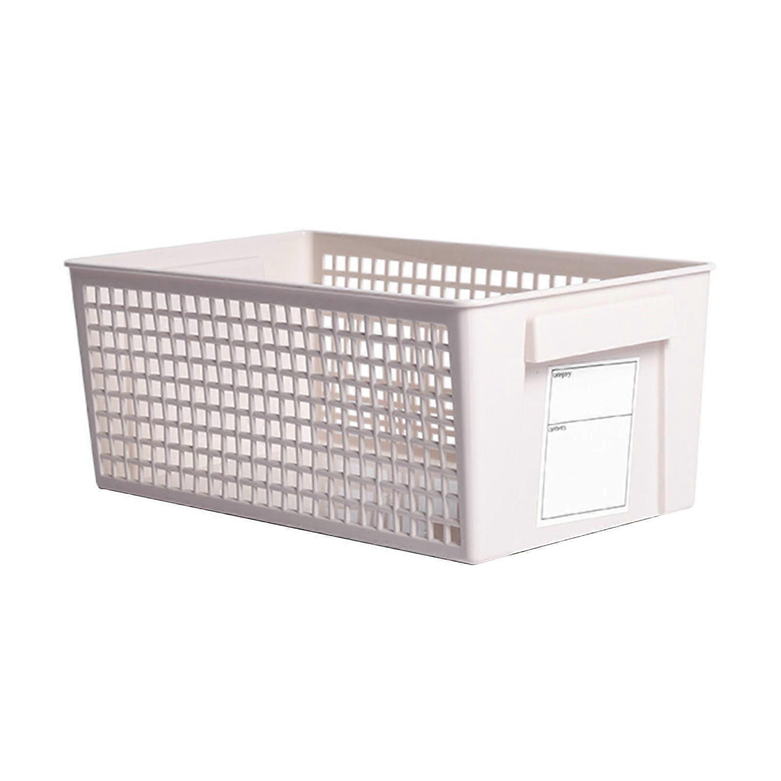 Plastic Storage Basket with Label Multipurpose Storage Bin with Anti-Slip Handle Ventilated Easy to Clean Storage Basket for Cosmetic Stationery