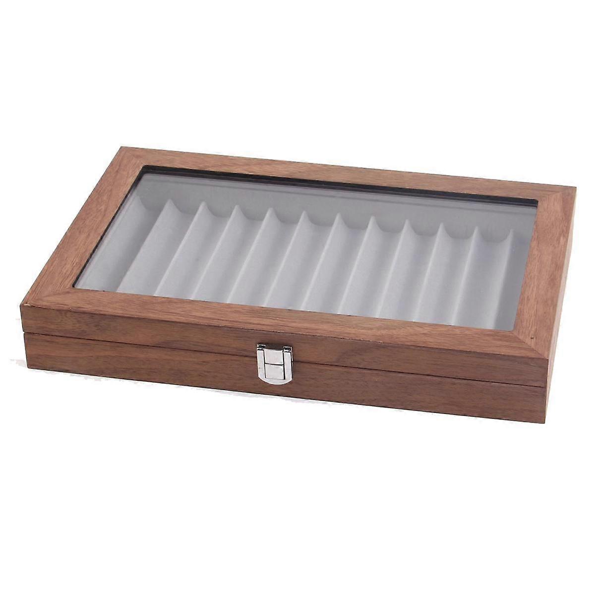 12 Grid Walnut Pen Storage Holder Pen Case Wear-Display Student Gift Anti Dust-Rectangle Fountain B