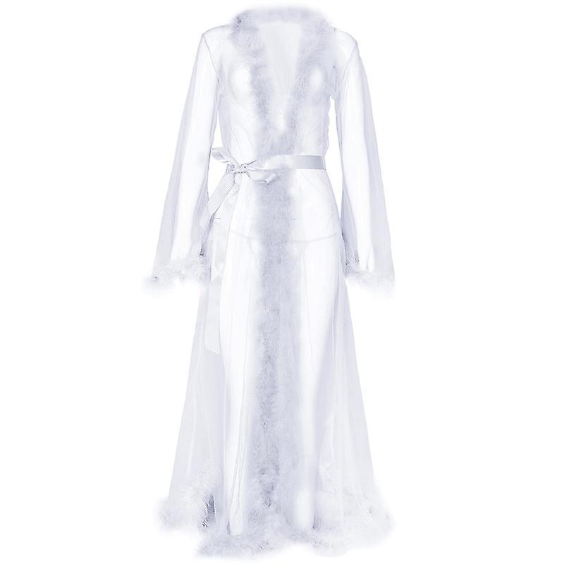 Women's Long Sleeve Flowy Maxi Swimsuit Tie Front Robe Cover Up With Faux Fur