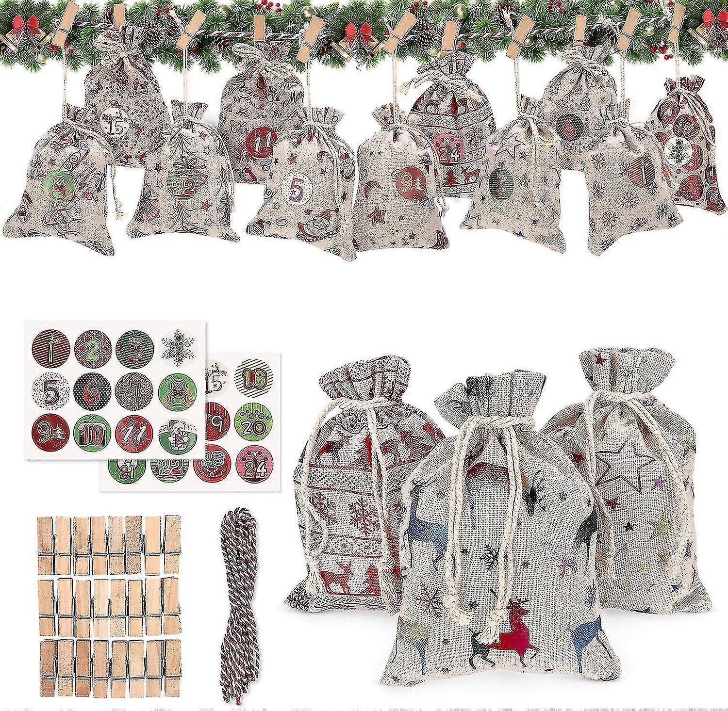 Cotton Bedding Advent Calendar, Advent Calendar To Fill Yourself, Advent Calendar To Fill Large, Bags For Advent Calendar (24 Pieces 12 Patterns)