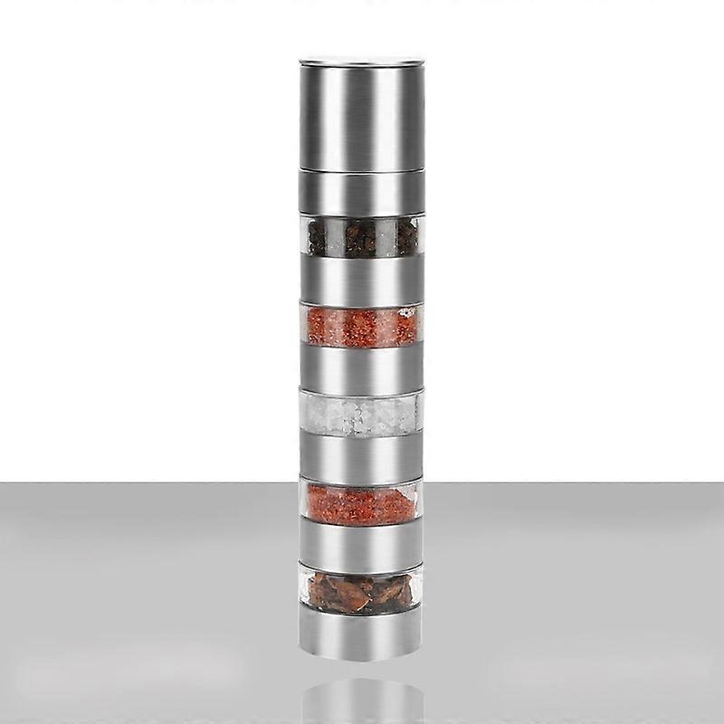 in 1 Mini Spice Jars with Spice Grinder Pepper Mill Manual Grinding Salt Grinder Spice Mill with 5 Bottles Transparent Container for Picnic BBQ Trave