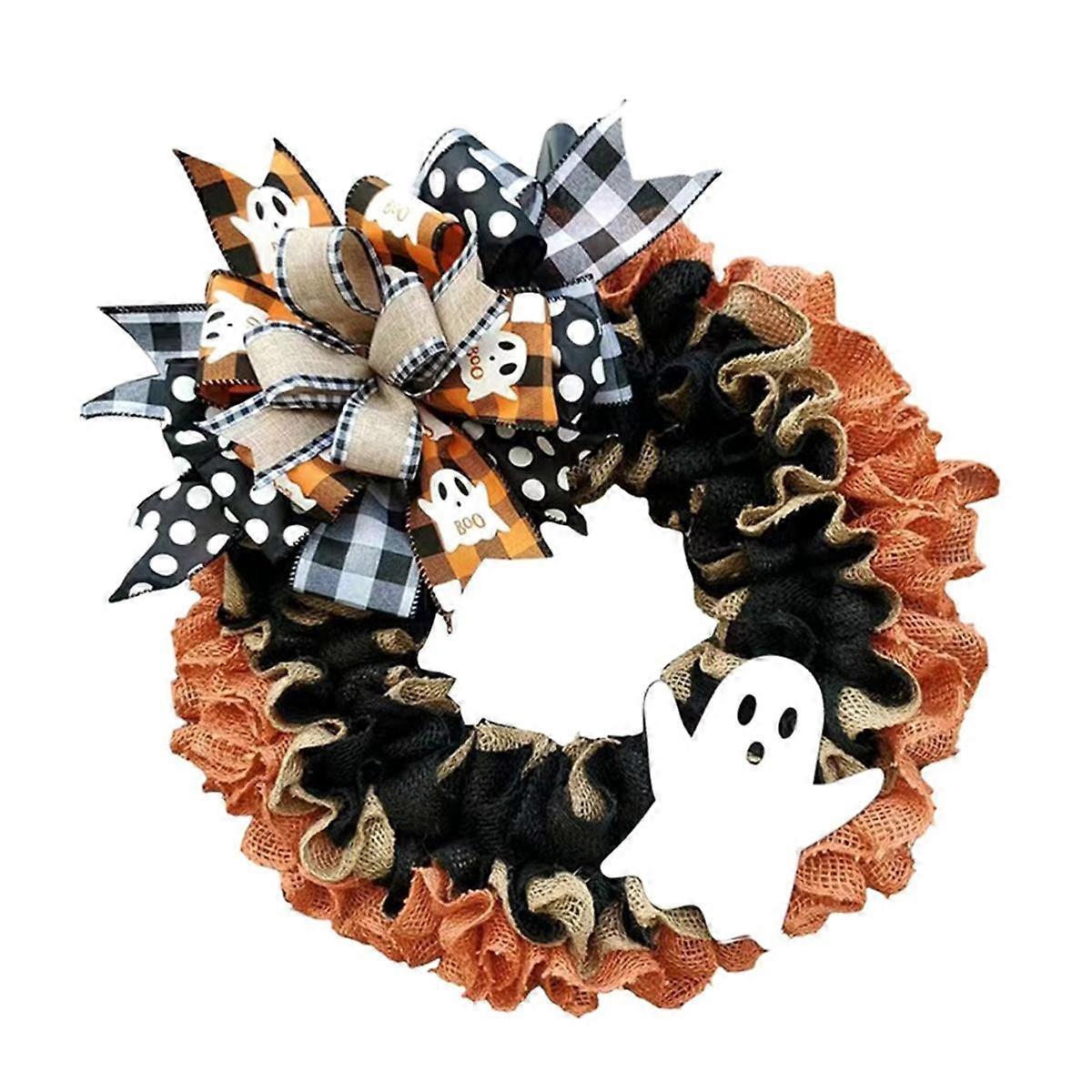 Burlap Thanksgiving Autumn Wreath for Front Door Farmhouse Pumpkin Wreath with Bows Decor for Fall