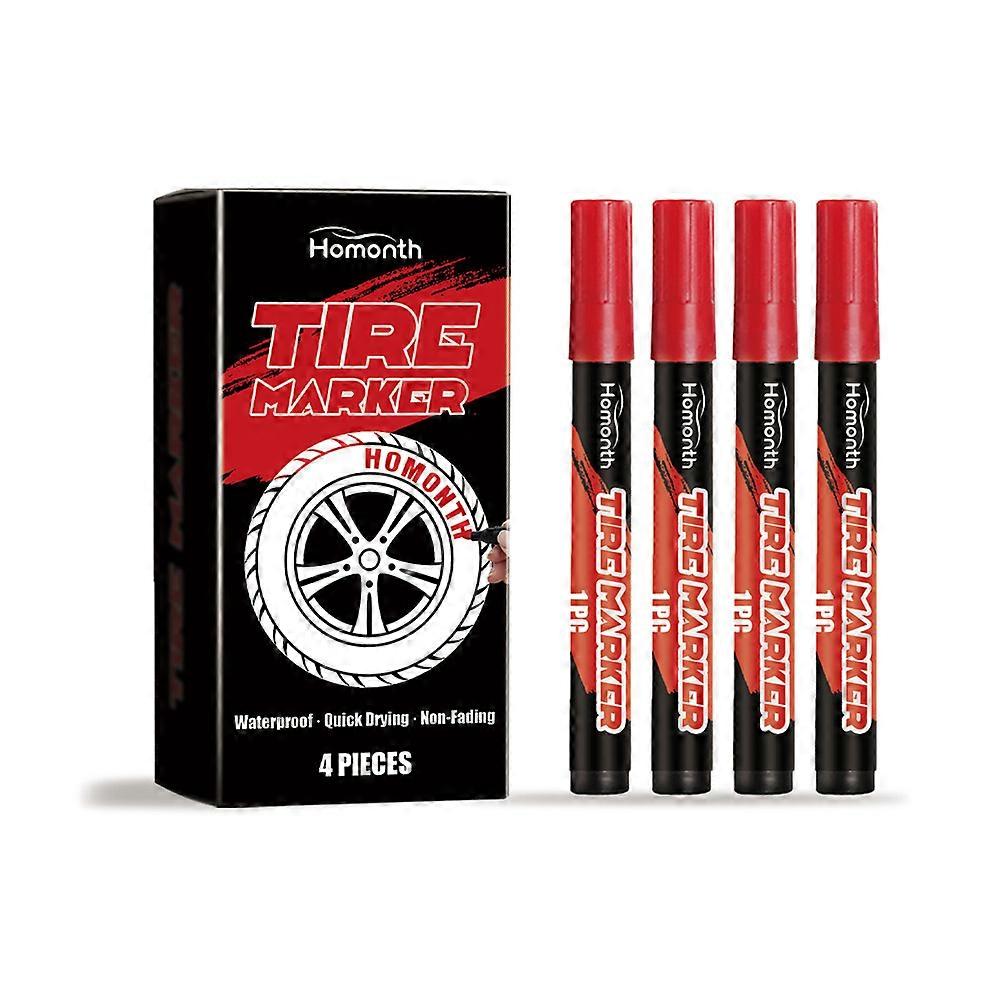 Red Tire Paint Marker For Car Tire Lettering 4 Pack Tire Paint Pens With Weatherproofs Ink Designed To Last On Car Tires And Many Other Materials