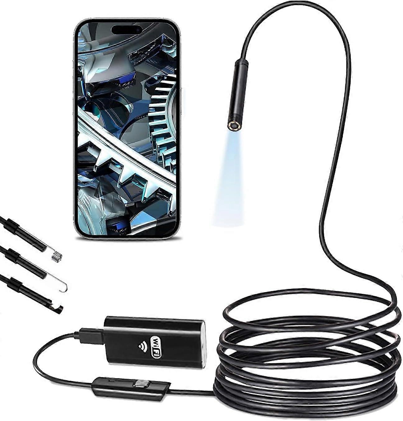 Endoscope Inspection Camera, HD WiFi Wireless Endoscope IP67 Waterproof with 8 Adjustable LED Lights Snake Camera Pipe Drain Borescope Inspection Came