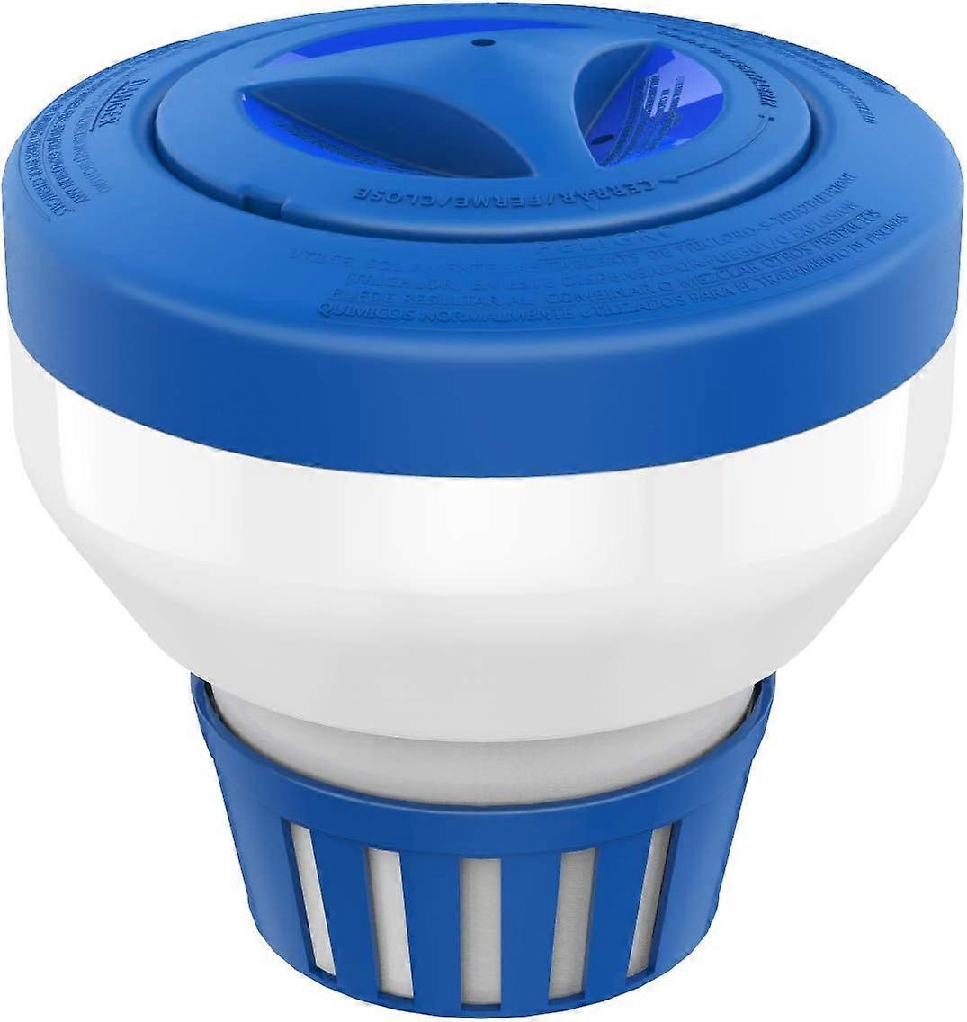 Distributeur de chlore flottant, tablette flottante de grande capacit libration rglable pour piscines intrieures et extrieures, bleu et blanc.