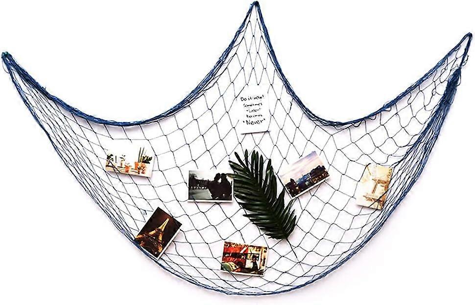 Blue Decorative Fishing Net with Shells, Fishing Landing Net Nautical Fishing Net Hanging Decor for Pirate Ocean Beach Theme Party Decoration