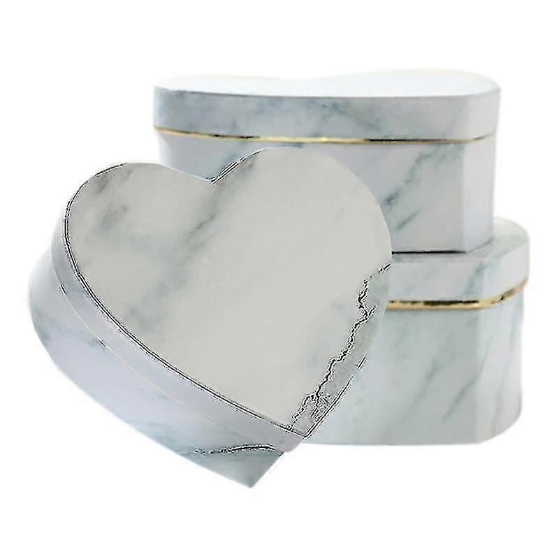 3pcs Heart Shaped Gift Box Marbled Flower Container-white