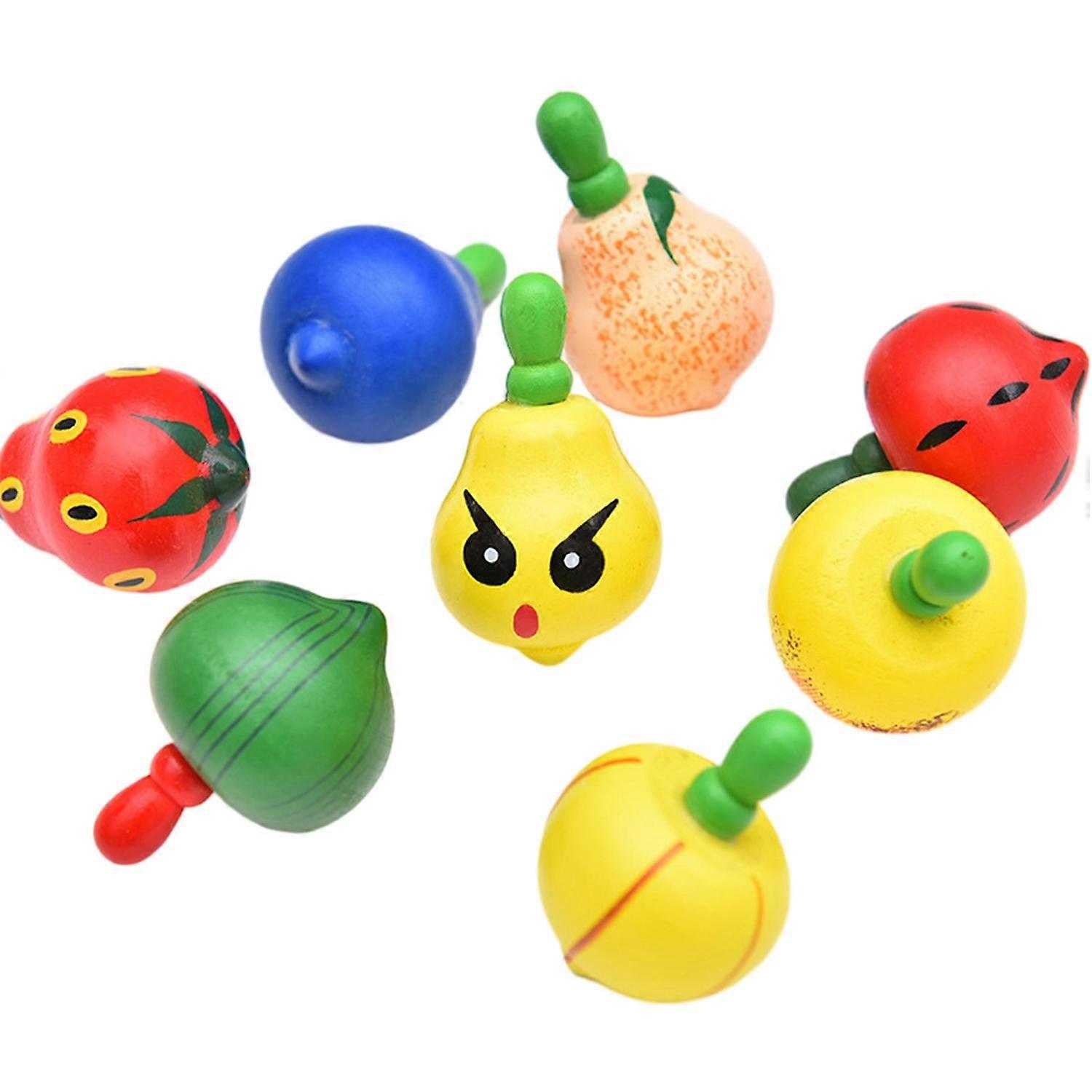2Pcs Spinning Top Toys Vivid Expressions Cartoon Fruit Shaped Novelty Colorful Wooden Spinning Tops