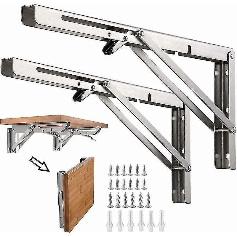 Foldable Shelving Bracket, 12/300mm Stainless Steel Wall Mounted Folding Bracket, Pack Of 2 Heavy Duty Retractable Folding Console Bracket