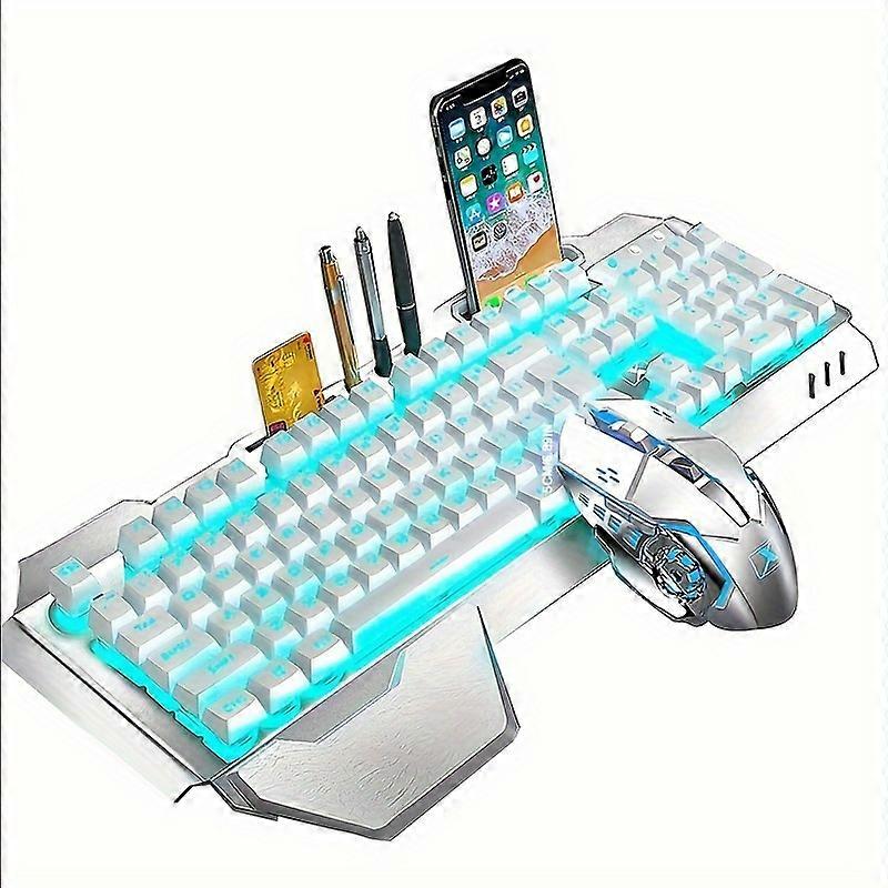 Wireless gaming Keyboard and Mouse, Rainbow Backlit Rechargeable Keyboard Mouse with 3800mAh Battery Metal Panel, Removable Hand Rest Mechanical Feel 