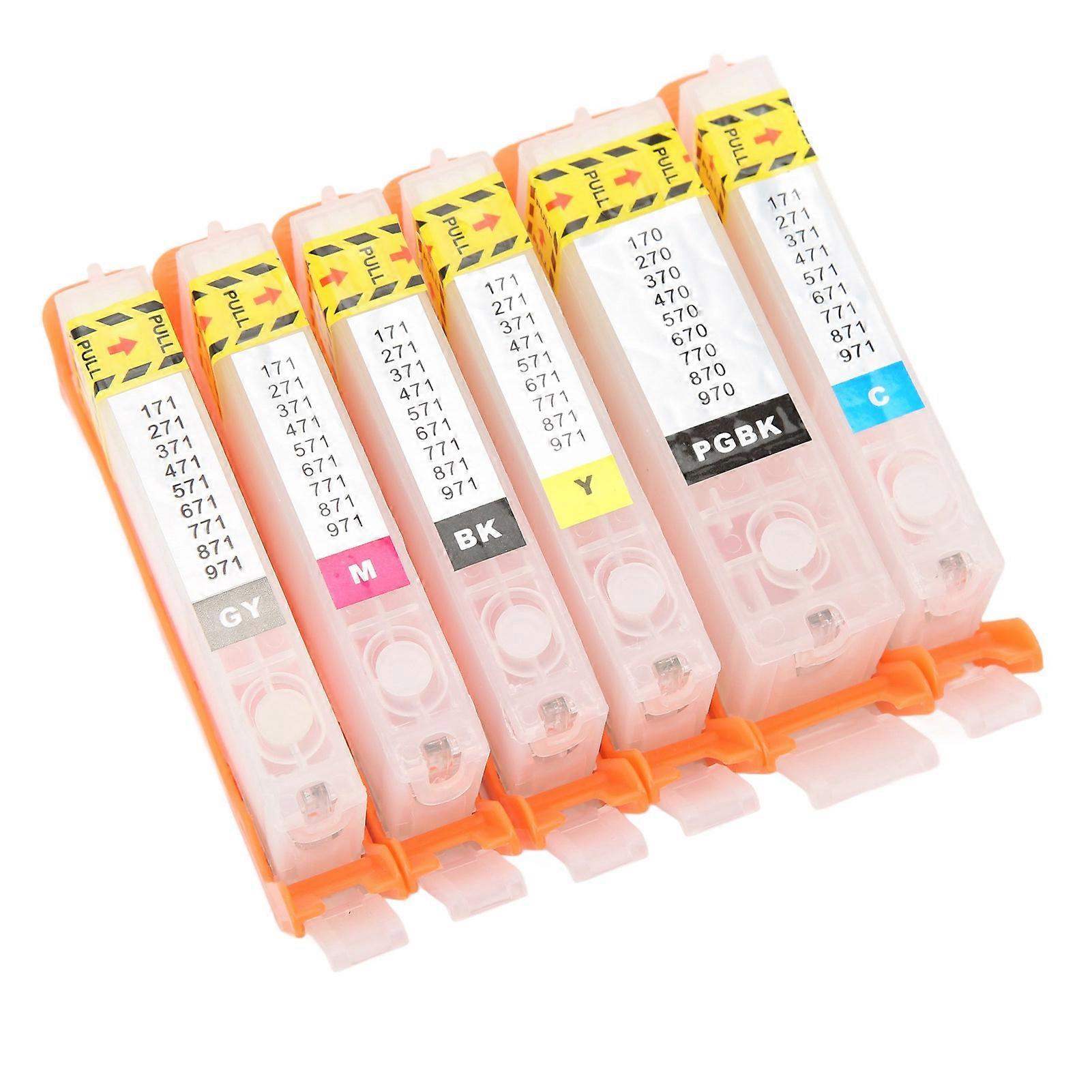 Printer Ink Cartridge Set 6Pcs 6 Color Refill Compatible with BK C M Y GY 970 971
