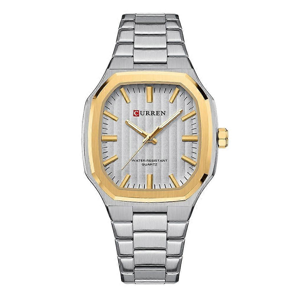 Curren 8458 Men Quartz Watch White Shell Golden Circle White Surface