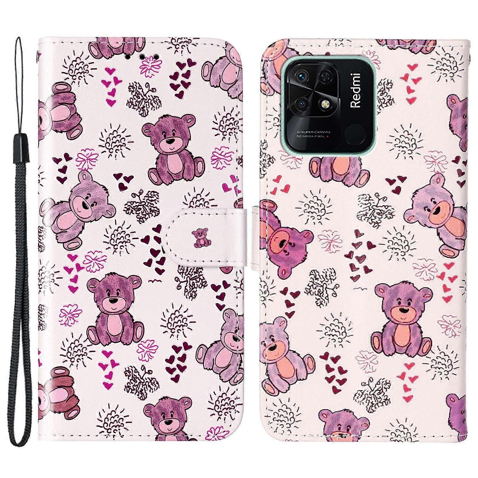 For Xiaomi Redmi 10C 4G Stylish Pattern Embossed Foldable Stand Protective Case PU Leather Phone Wallet Cover with Hand Strap