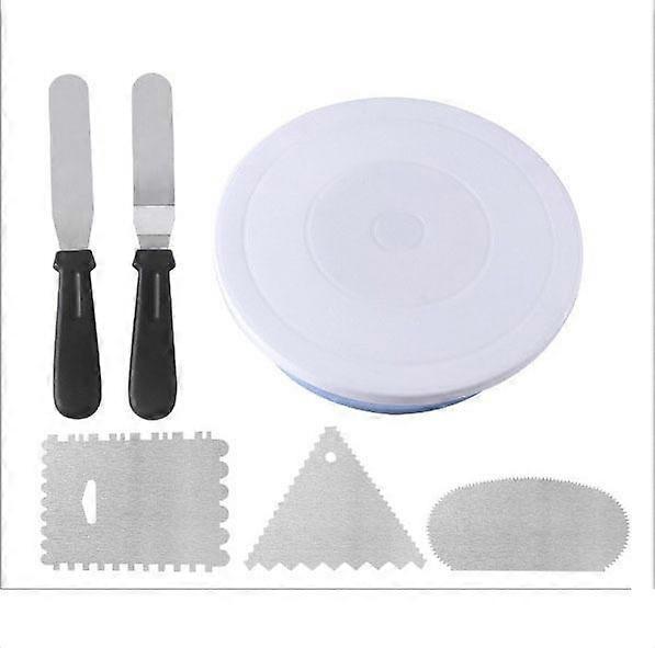 6 Pcs Cake Decorating Tool Set Cake Turntable Straight and Offset Spatulas Stainless Steel Scraper for Baking