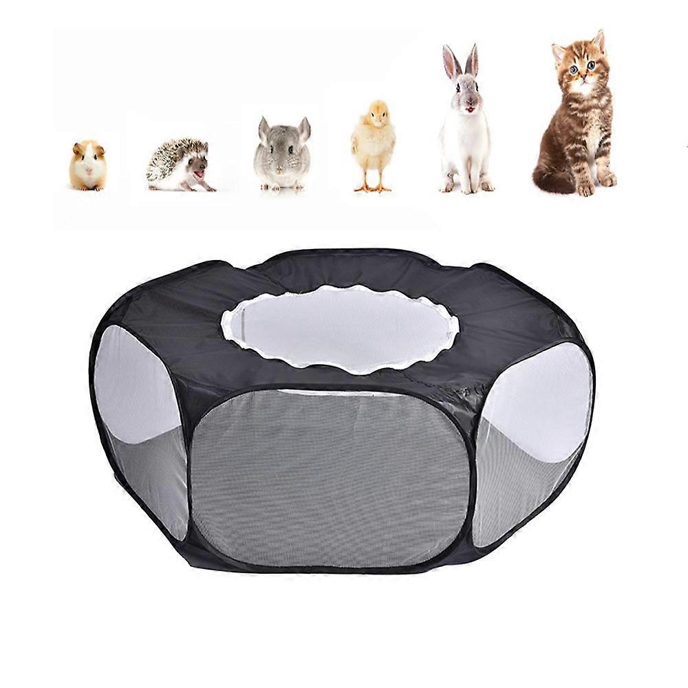 1PCS (black) Small Animal Playpen, Foldable Pet Playpen with Zipper, Cages Tent Transparent Exercise Fence