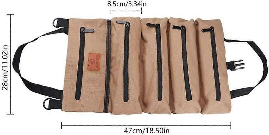 Tool Bag Organiser, Roll Up Pouch 16A Canvas Waterproof 5 Zipper Pockets Tool Storage Bag for Outdoor Use
