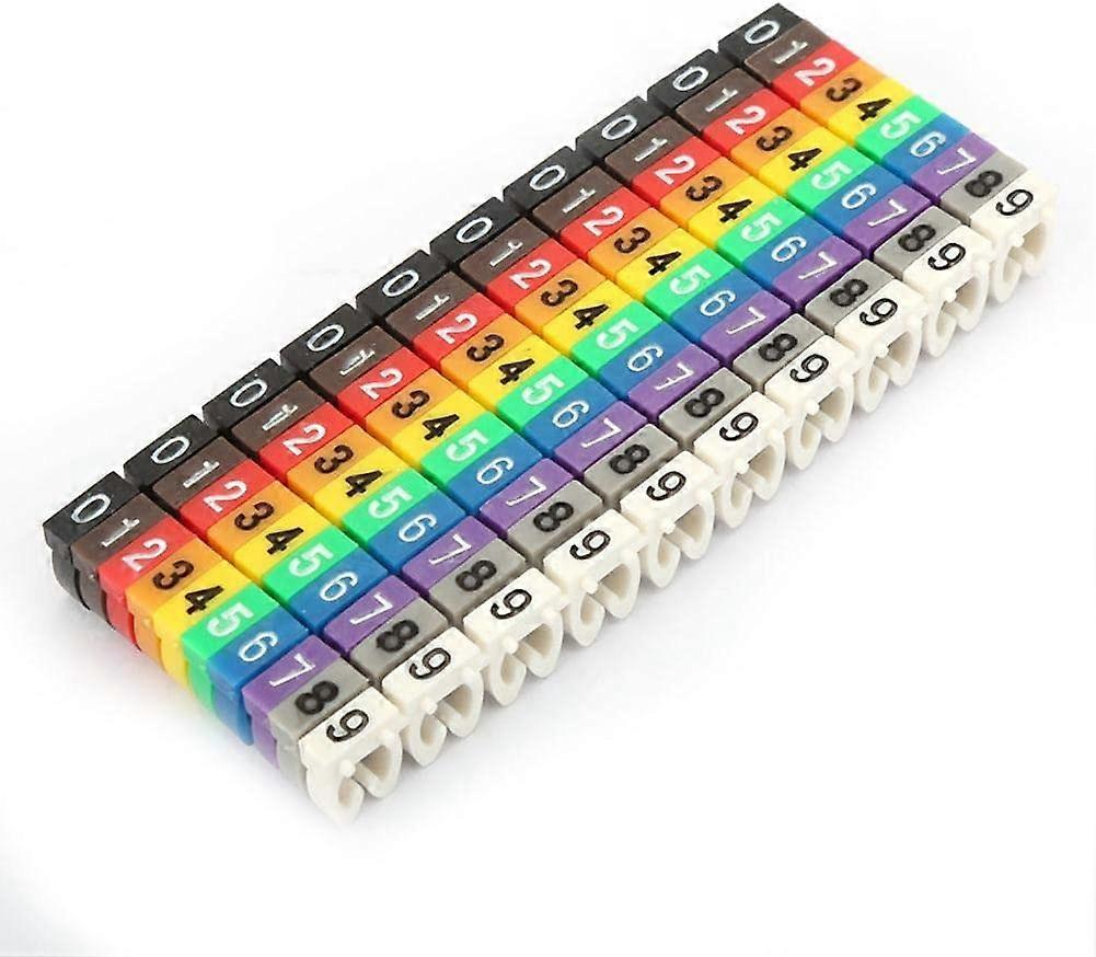 Kabellabel, 0 ~ 9 nummer gecodeerde digitale clip, C-type plastic kleurrijke kabelmarkering, anti-los (4,0 mm 100 stuks)