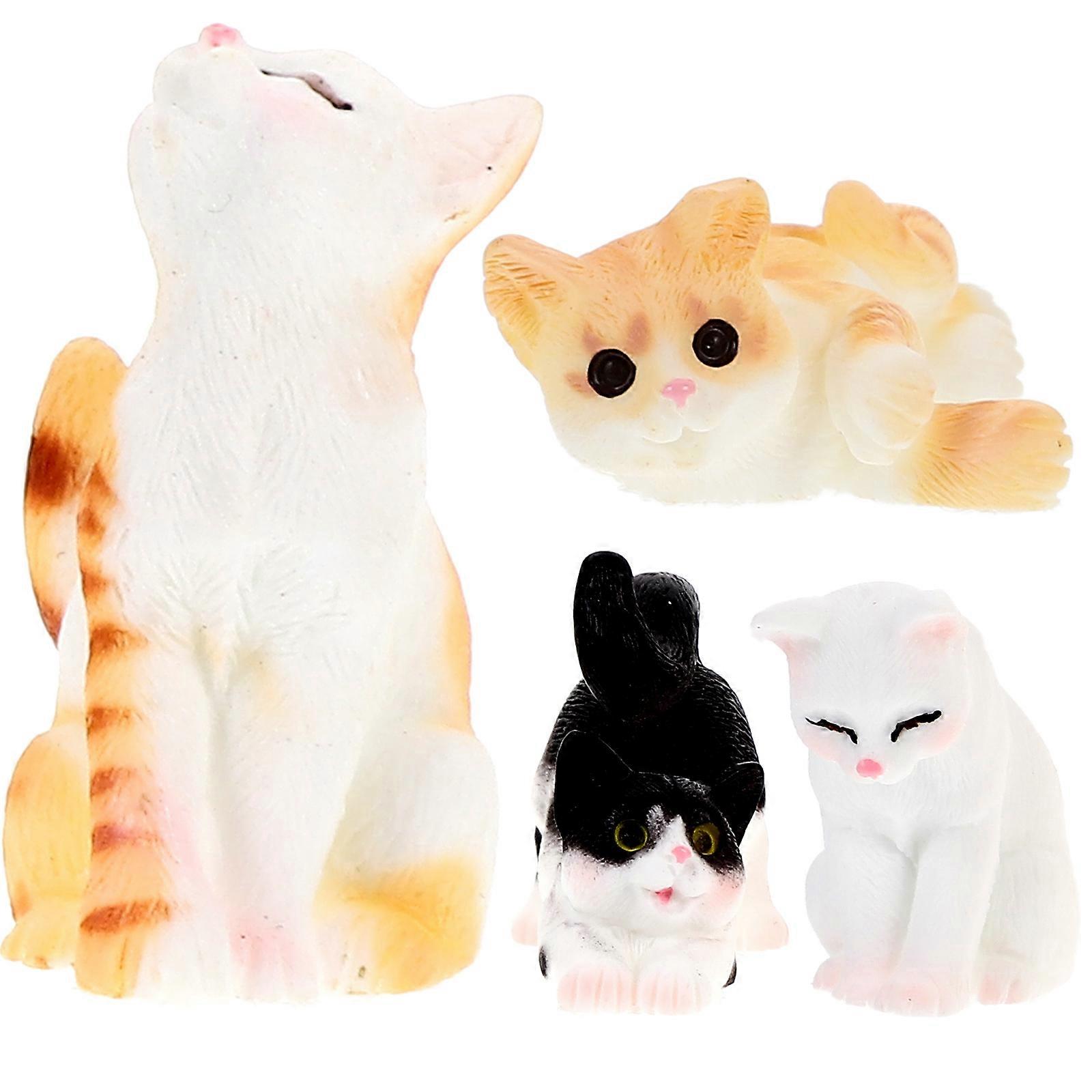 4pcs Miniature Cat Figurines Mini Resin Cat Model Ornaments Moss Landscape Simulation Cat Ornament
