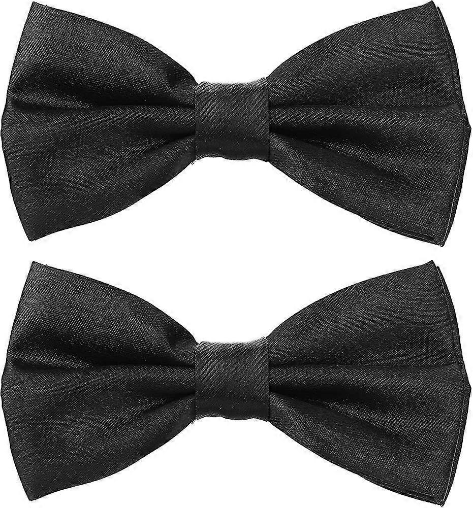 Boys Black Bow Tie, Men's Adjustable Pre-Tie Bow Tie Set