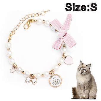 Dog Cat Pearls Necklace Collar Bling Accessories Ribbon Love Charm Pendant Pet Puppy Jewelry for Female Puppy Chihuahua Yorkie Adjustable Handmade