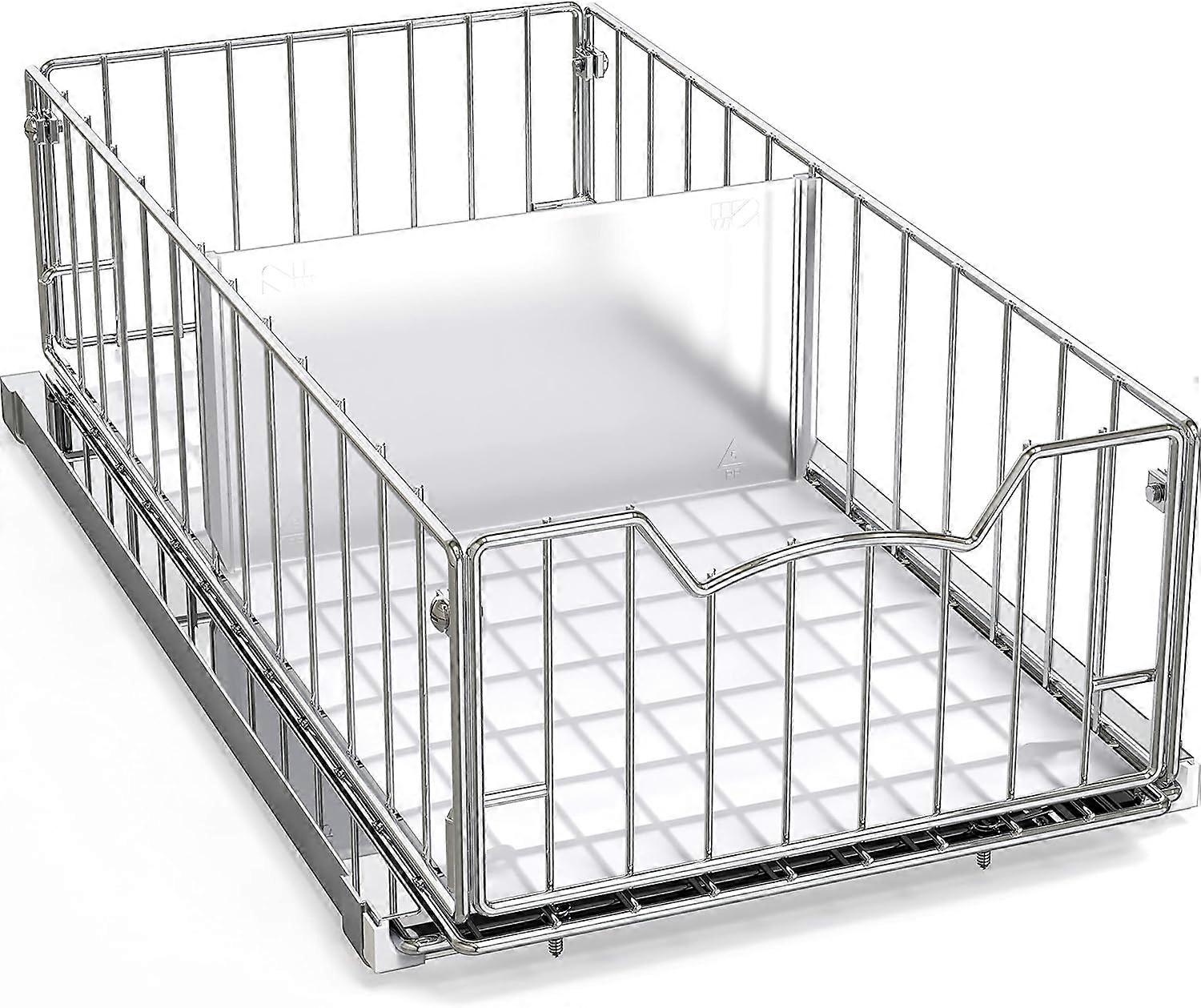 pleHouseware Pull Out Cabinet Sliding Basket, Chrome Chrome