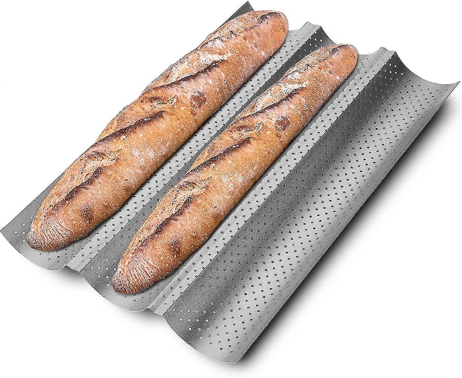 Non-Stick Baguette Baking Pan, Baguette Sheet 3-Baguette Tray With Perforated Surface, 38*24.5*2.4cm