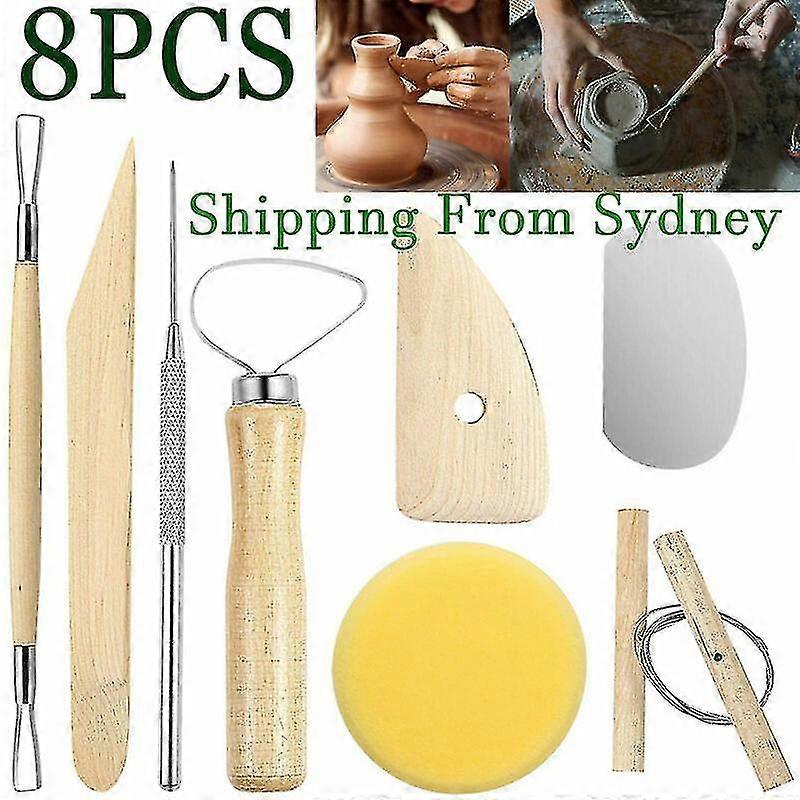 8pcs Pottery Tool Set Clay Ceramics Shaper Molding Needle Cutter Loop Ribbon Kit