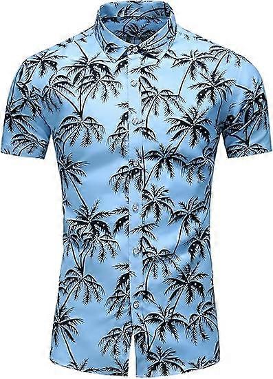Camisa de vestir estampada hawaiana con botones para hombre