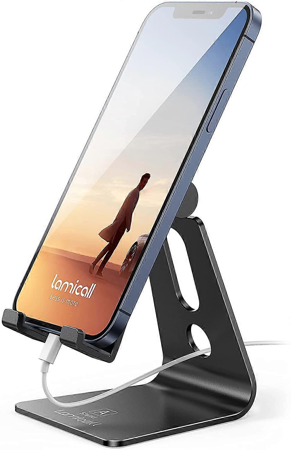 Adjustable Cell Phone Stand, Compatible with Phone 12 Mini 11 Pro Xs Max XR X 8 7 6 Plus SE Charging, Desktop Accessories - Black