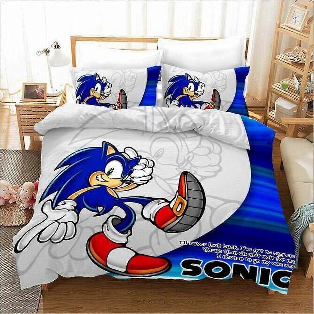 a11 Lençóis Bonito Dos Desenhos Animados Sonic Print Colcha Capa de Edredão Conjunto Crianças Capa de Edredom Conjunto de Cama de 3 Peças (1 Capa de Edredom + 2 Fronhas) Tm11