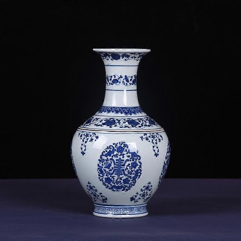 Auspicious Life Blue & White Vase