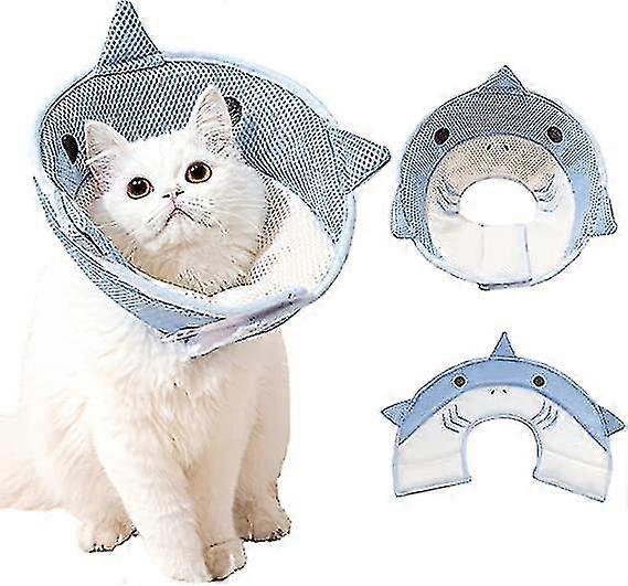 Cat Cone Collar Soft, Cute Shark Design Adjustable Cat Recovery Collar, Lightweight Breathable Fasteners Collars After Surgery