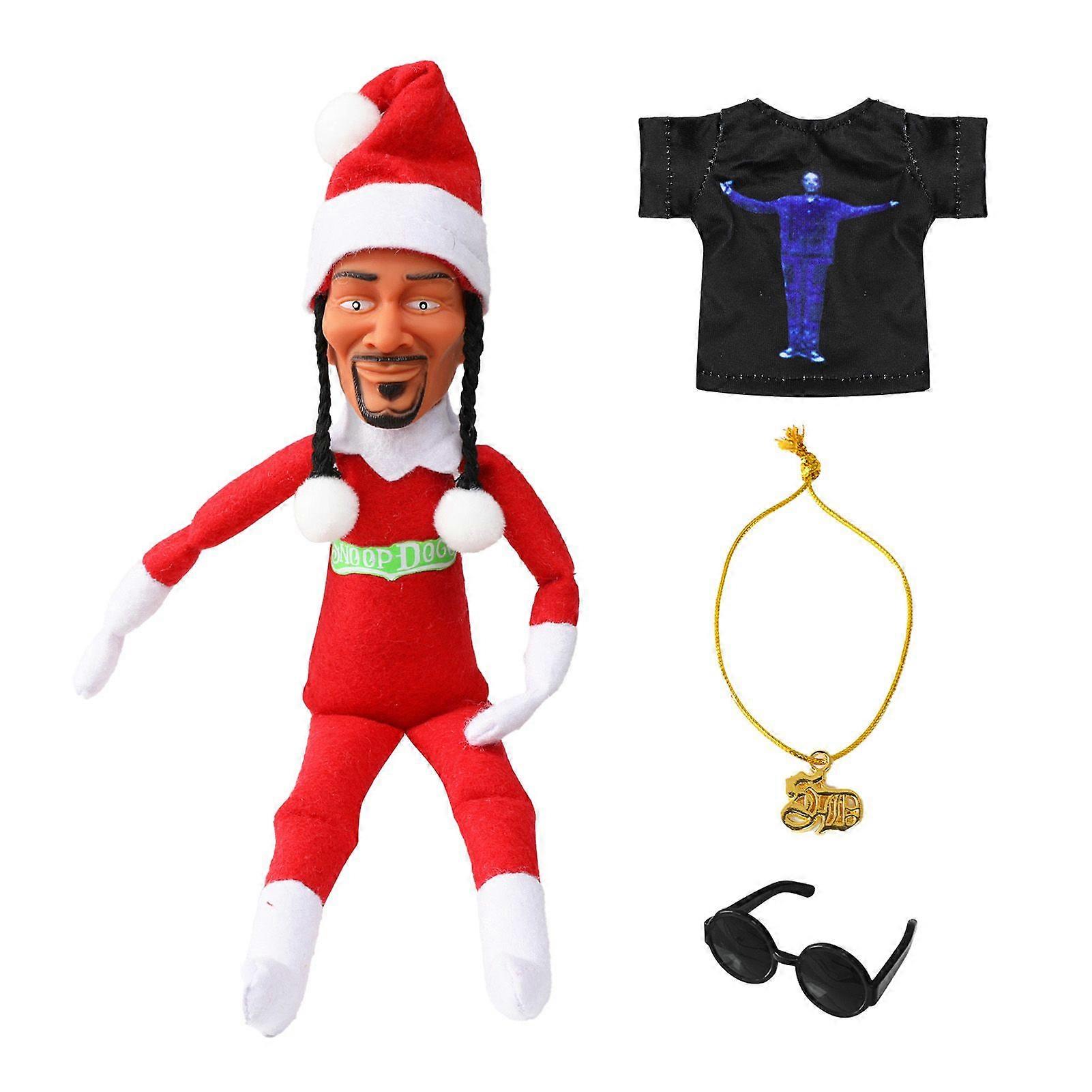 Snoop on the Stoop Holiday Elf Snoop Dogg Xmas Decoration Includes Elf Toy/Tshirt/Sunglasses/Gold Chain Present for Adult Kids