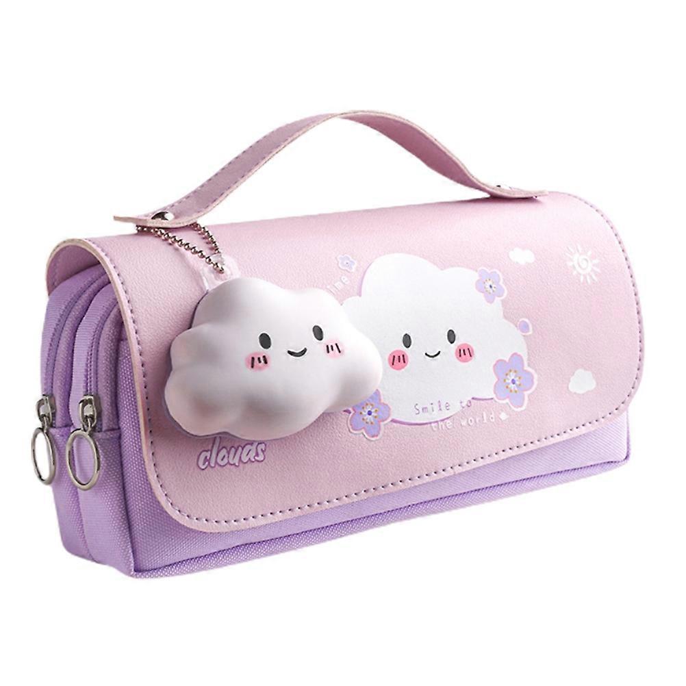Cartoon Large Capacity Pencil Case Double Compartments Zippers Pencil Pouch with Handle Sensory Toy