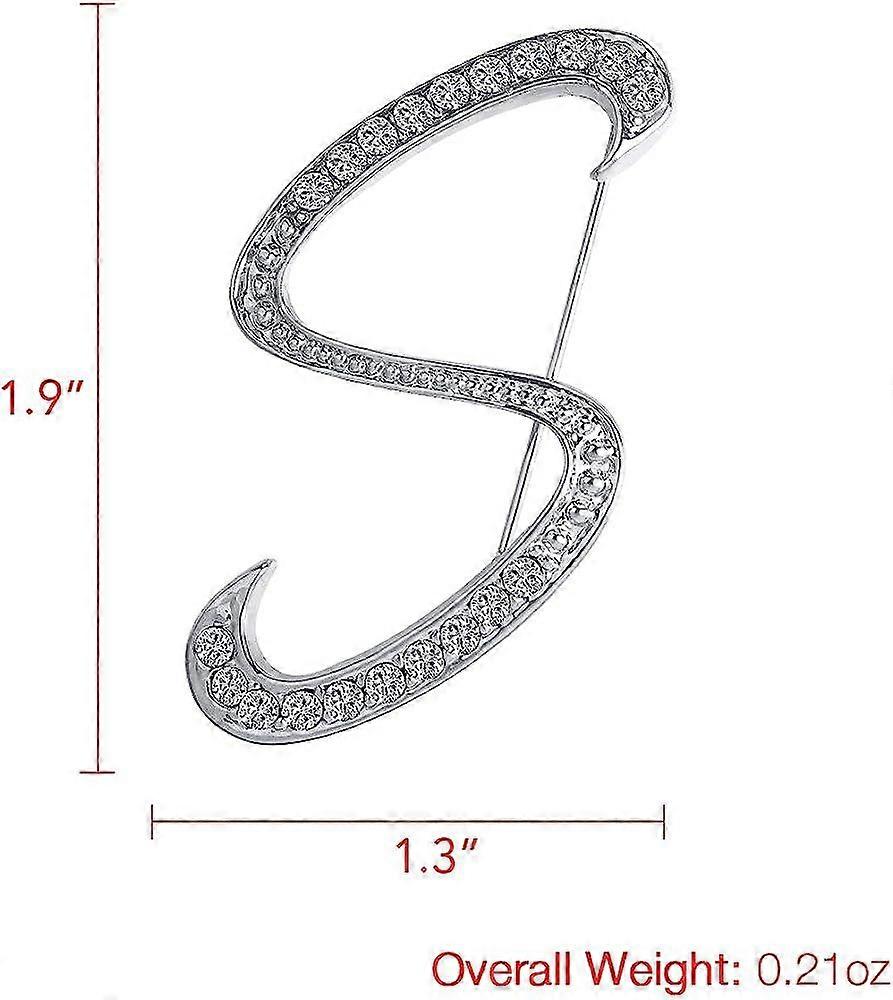 Initial Letter Brooch Pin - Silver Plated With Clear AAA+ Crystals, 26 Letters Available, Rhinestone Lapel Pin For Women
