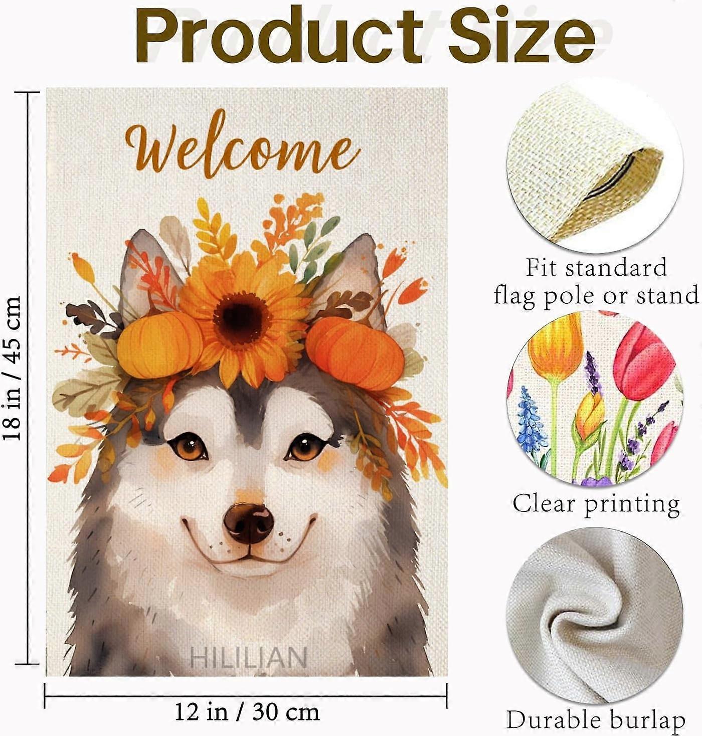 Bem-vindo Husky Bandeira de Jardim Dupla Face 12 x 18 Polegadas Outono Abóbora Girassol (4497)