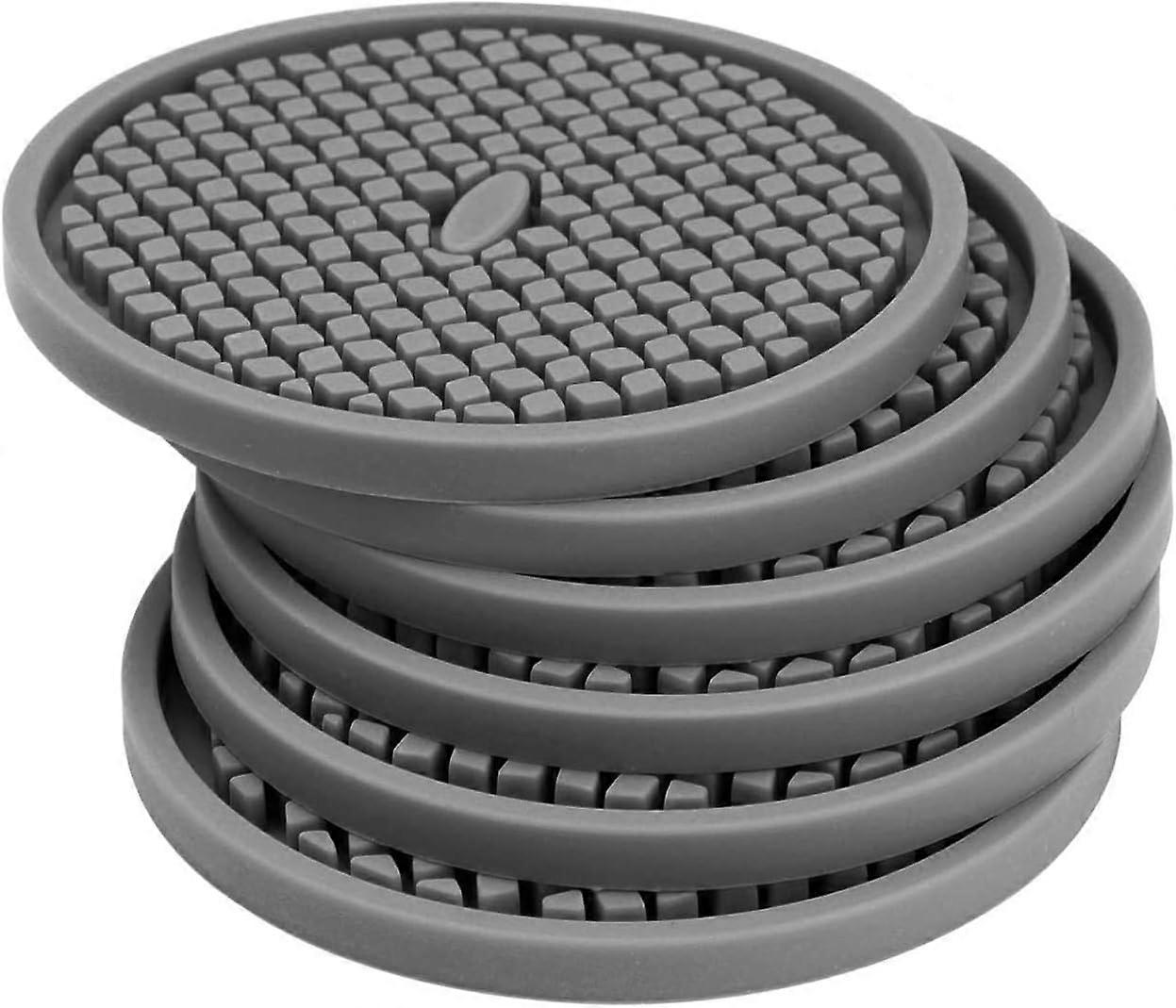 Glue Beverage Coasters Set of 6 Grey Holders with Deep Slots and Non-Slip Bottom to Protect Furniture from Watermarks