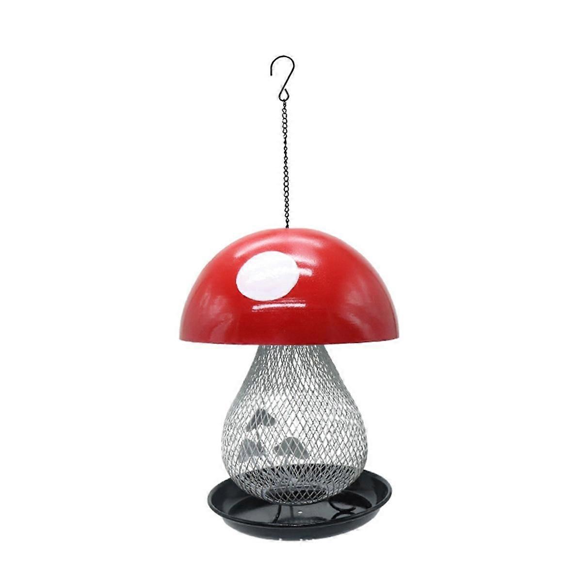 Mushroom Hummingbird Feeder Outdoor Red Metal Bird Feeder Hanging Bird Feeder