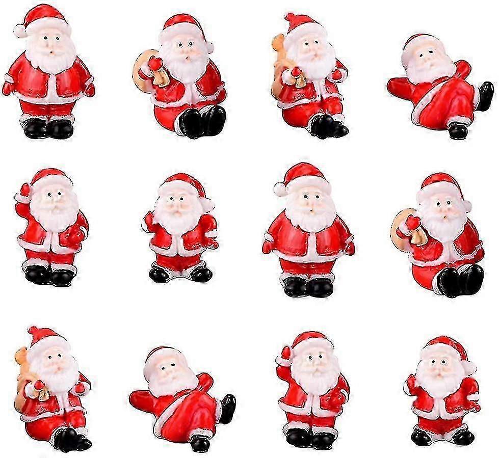 12pcsサンタクロースフィギュア、ミニチュアクリスマスフィギュア、かわいいレジンサンタテーブルトップフィギュア風景デカラ