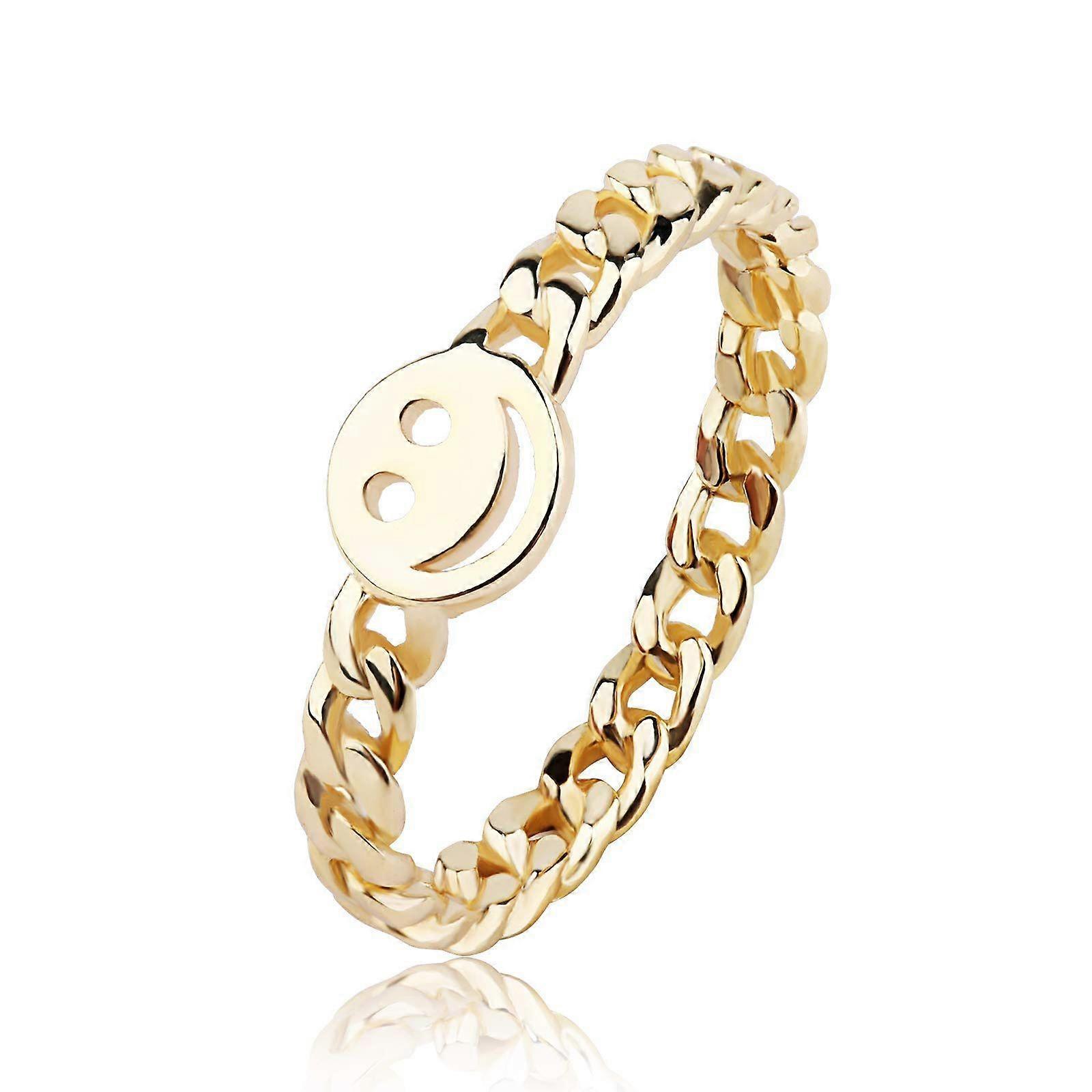 Mulheres Boa Sorte Smiley Face Ring Happy Face Stackable Ring com Cute Chain Link Band