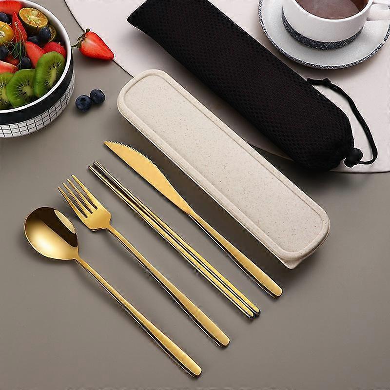 304 Stainless Steel Tableware 6pcs Set Tableware High Quality Knife Fork and Spoon Travel Tableware Box Portable Set Advanced Style with Bag