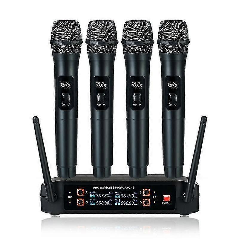 ワイヤレスマイクプロフェッショナルハンドヘルド4チャンネルUHFダイナミックマイクカラオケ結婚披露宴バンドチャーチステージEuプラグ-AS