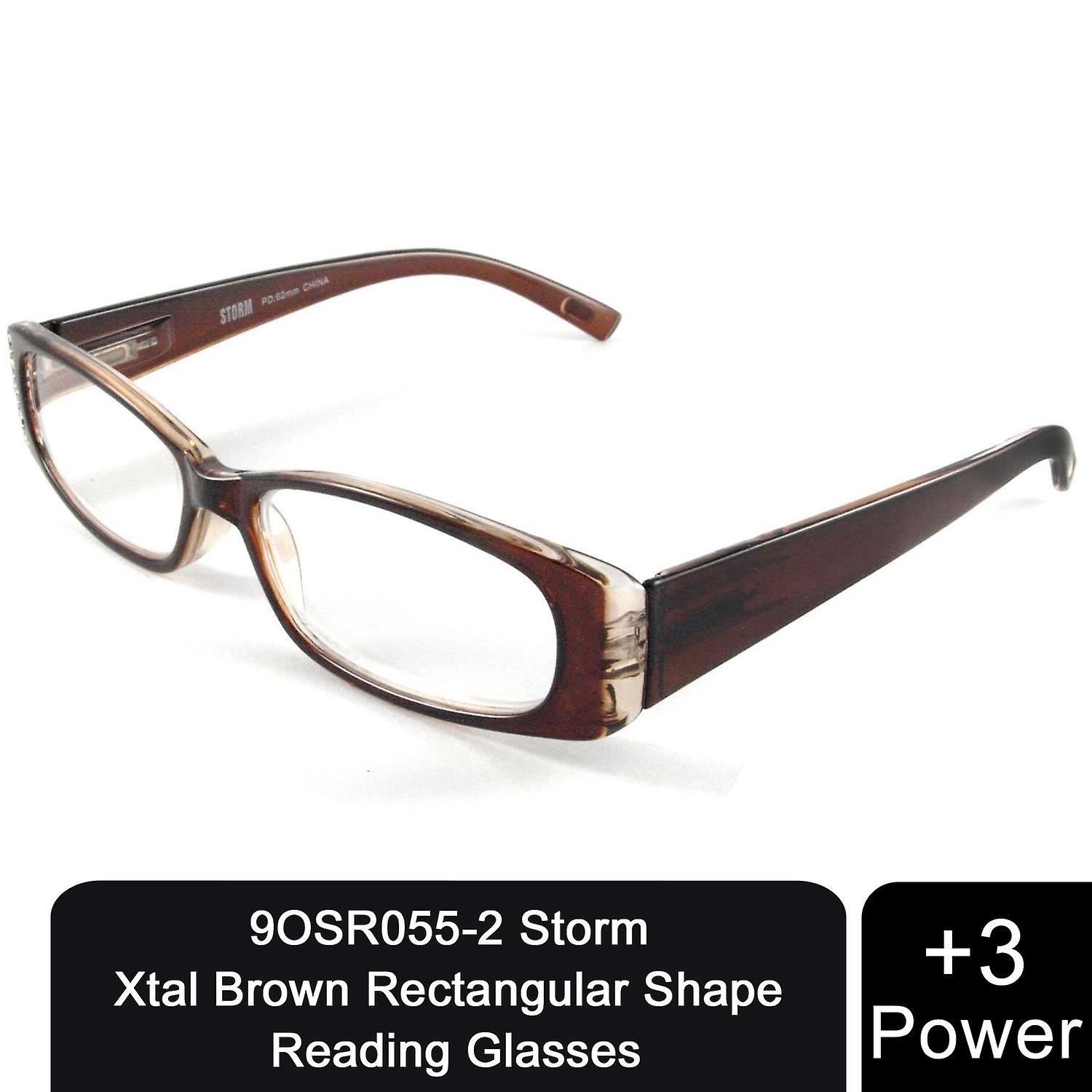 Storm Unisex Leightweight Xtal Brown Rectangular Comfortable Spring Hinge +3 Power Glasses