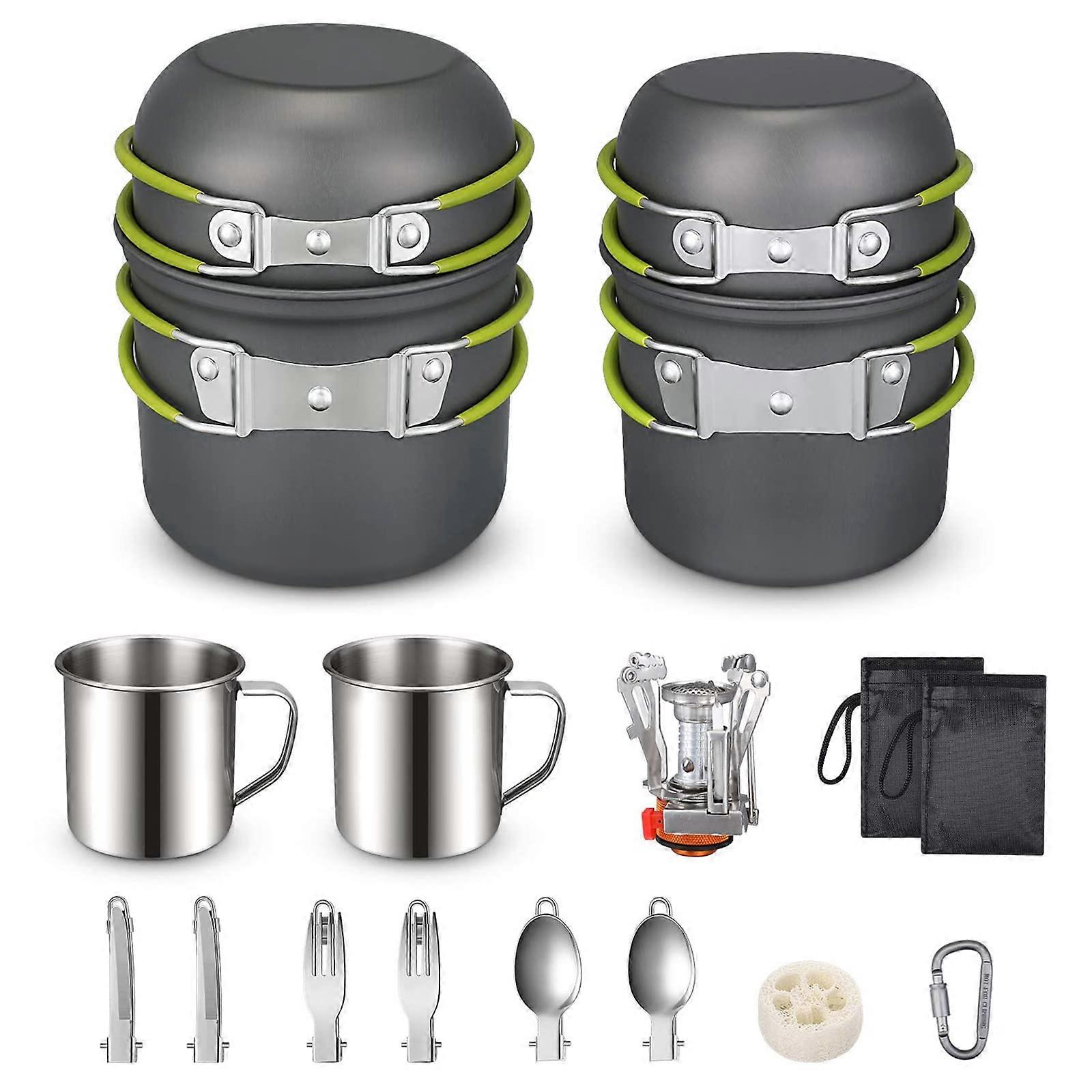 G4Free Camp Dinner Set 19 Piece Hiking Backpack Picnic Baking Coat Non -Non -Cookware Pan Set Set Pieces 19 (Green)