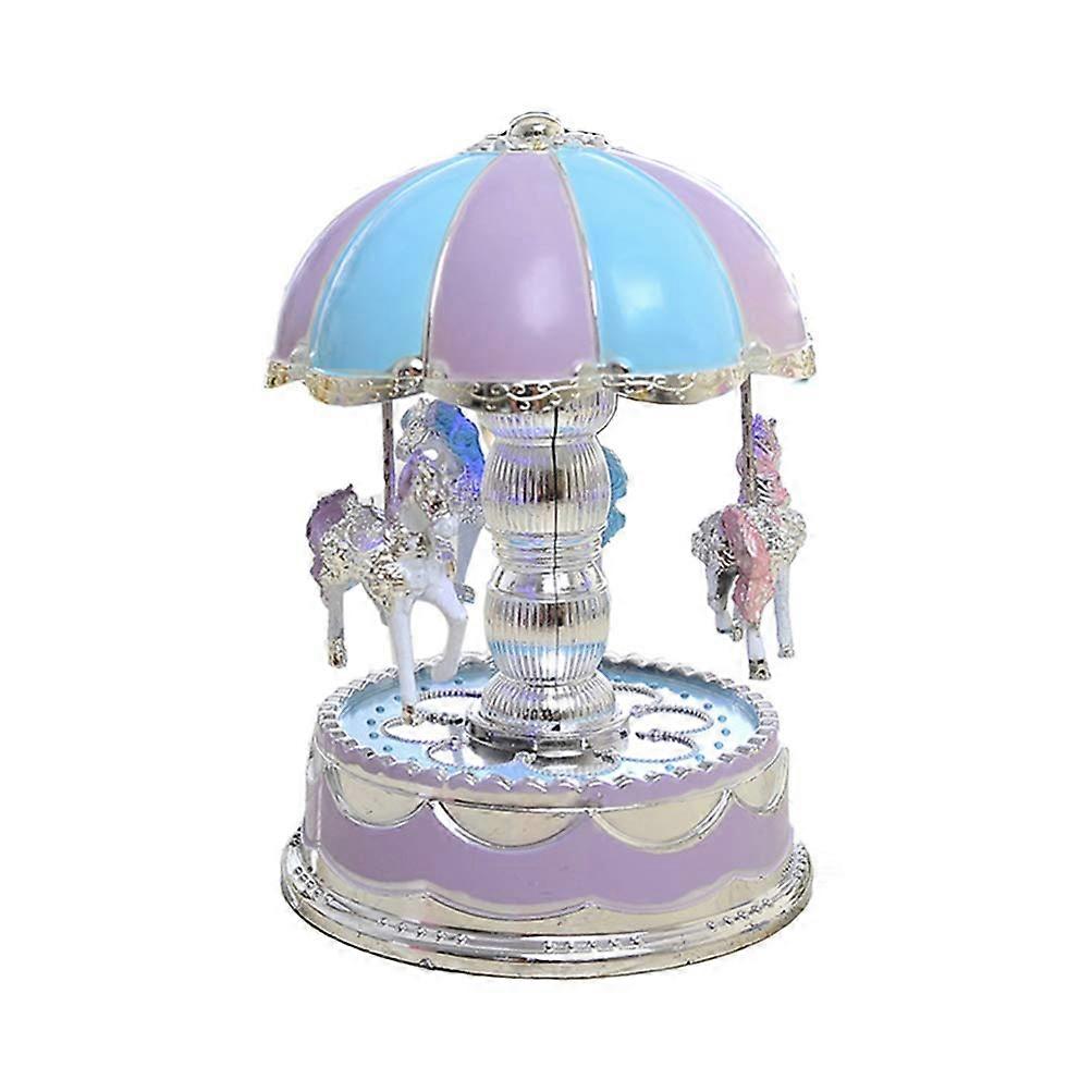 Carousel Music Box Horse - Purple Luxury Musical Box with 3 Rotating Horses, Automatic Lifting, and LED Light Features