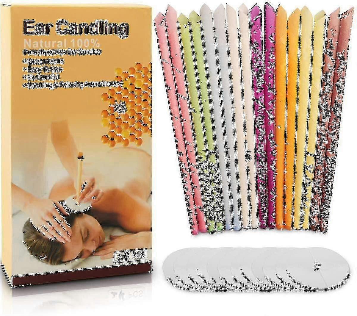 24pcs Natural Ear Candles, Beeswax Hollow Cone Candling Non-Toxic